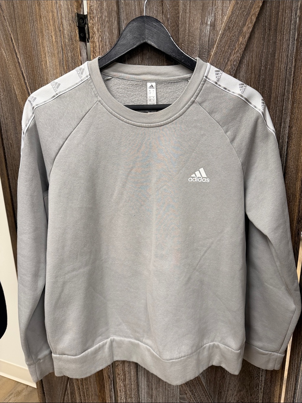 adidas Gray Crewneck Sweatshirt with Logo Shoulder Tape
